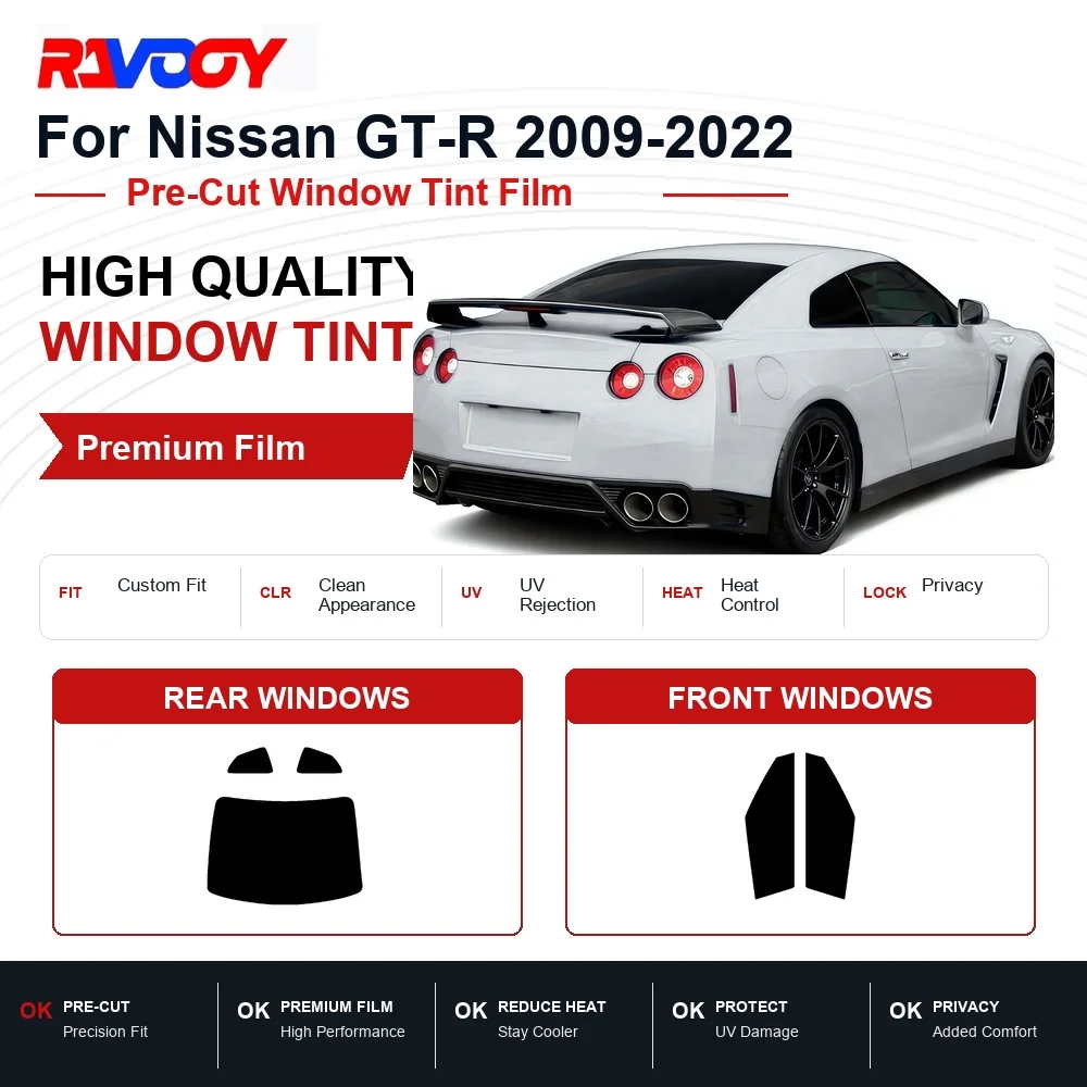 Premium Pre-Cut Window Tint For Nissan GT-R 2009-2022 Front & Rear Windows UV Heat Rejection Privacy Film