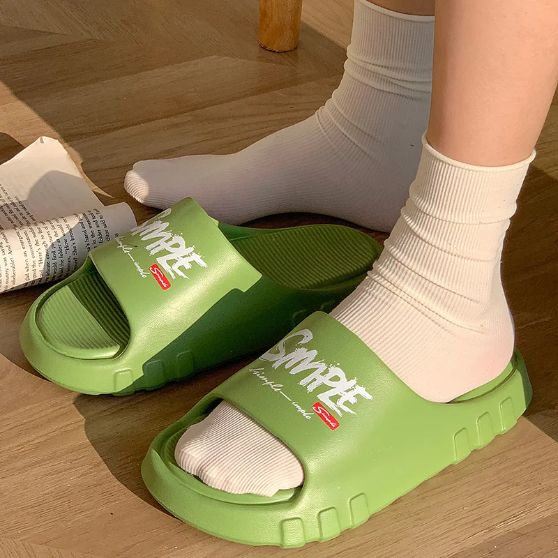 Non-Slip Cloud Slides For Men Women Summer EVA Thick Sole Bathroom Slippers Letter Graphic Indoor Soft Floor Couple Casual Shoes