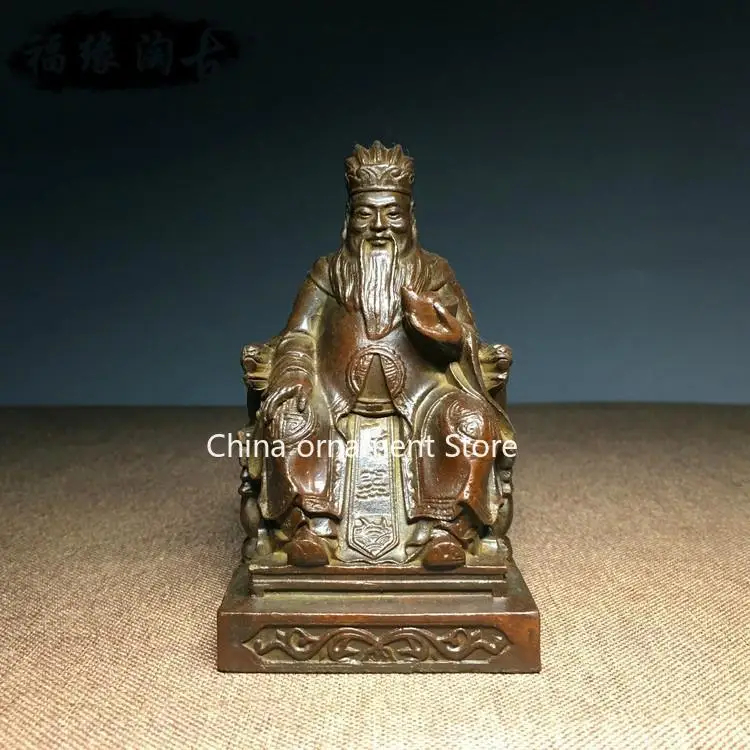 Antique pure copper land god statue, Ford Zhengshen lucky fortune, land god bronze statue, home offering ornament