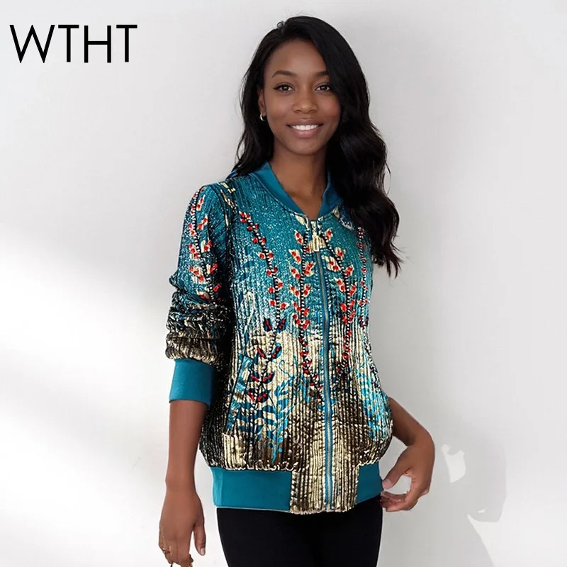 

WTHT модная новая женская повседневная куртка с золотым тиснением и бисером, осень 2021, модное пальто с воротником-стойкой и длинными рукавами, женское 1LS2646