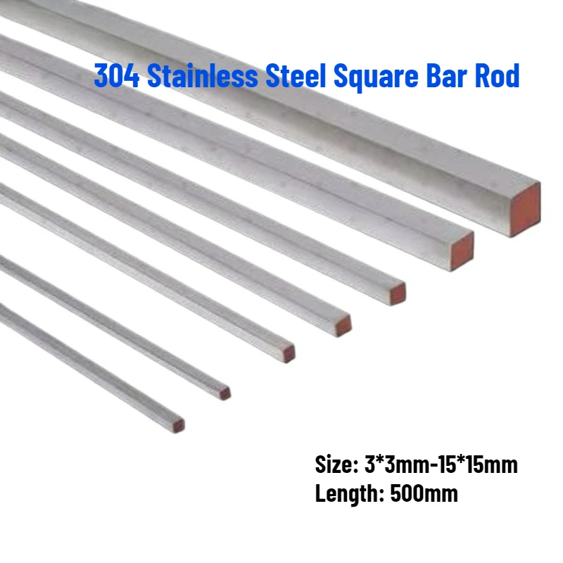 1/2pcs 304 Stainless Steel Square Bar Rod Thick 3mm 4mm 5mm 6mm 7mm 8mm 9mm 10mm 11mm 12mm 13mm 14mm 15mm Length 500mm