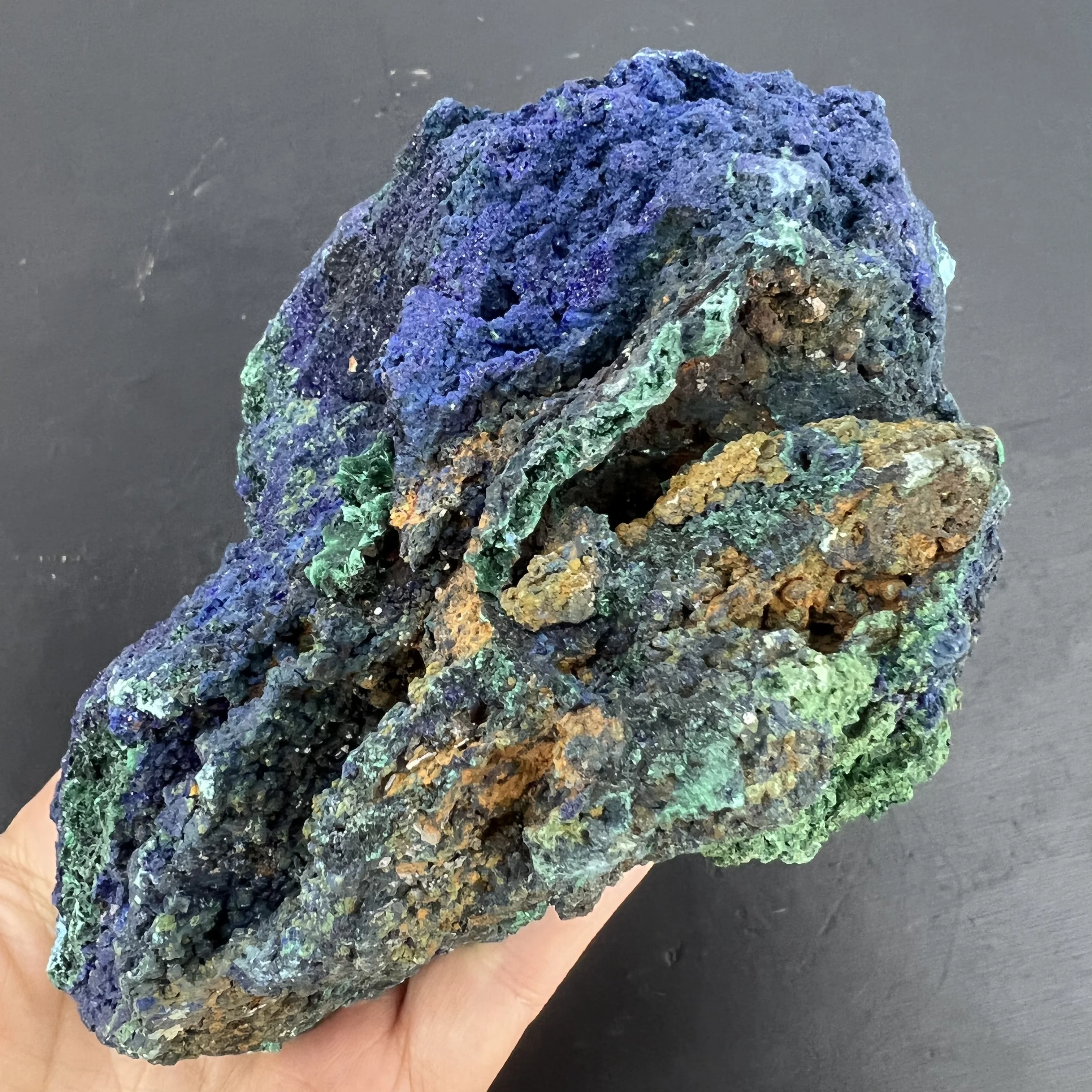 897g 13cm Natural Azurite Malachite Geode Quartz Crystal Geode Cluster Mineral Specimen