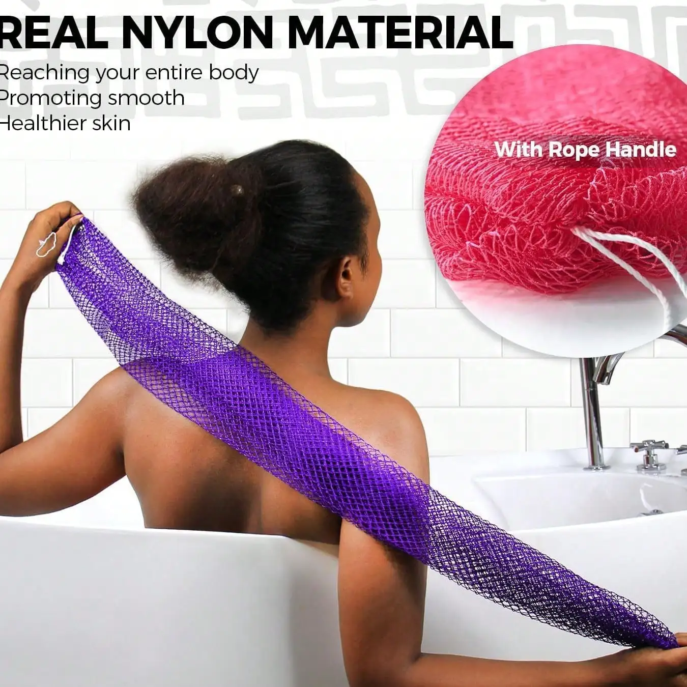 Exfoliante africano para el baño, exfoliante corporal, exfoliante para la espalda de limpieza profunda – Suave para la piel, produce abundante espuma, se seca rápidamente y es antibacteriano. Más duraderas y menos propensas a la proliferación de bacterias que las esponjas de baño tradicionales.
