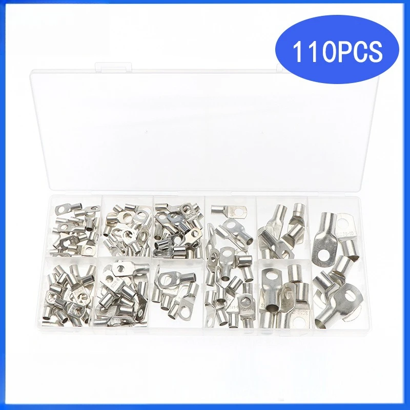 

110Pcs/Box Tin-Plated SC Open Barrel Bare Copper Lugs Crimp Wire Terminals