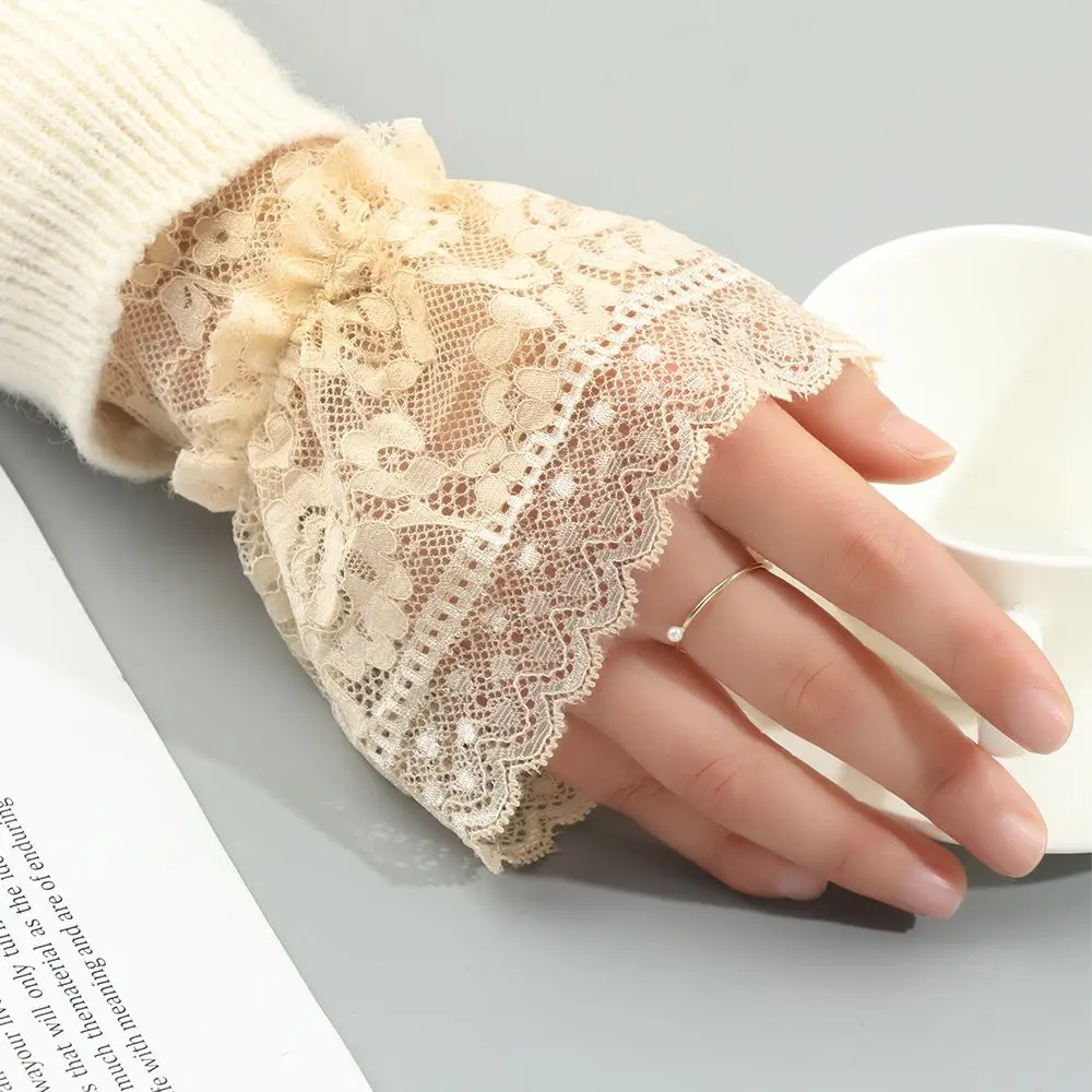 1Pair Sun Protection Sweater Decorative Arm Cover Gloves Detachable Sleeve Cuffs Lace Cuffs Fake Sleeve Ruffles Elbow Sleeve