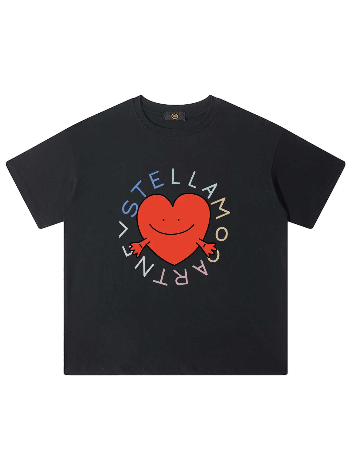 Colorful Love Letter Smiley Face Print Short Sleeve T Shirt Soft Cotton Crew Neck Casual Trendy Summer Daily Wear Tee For Women