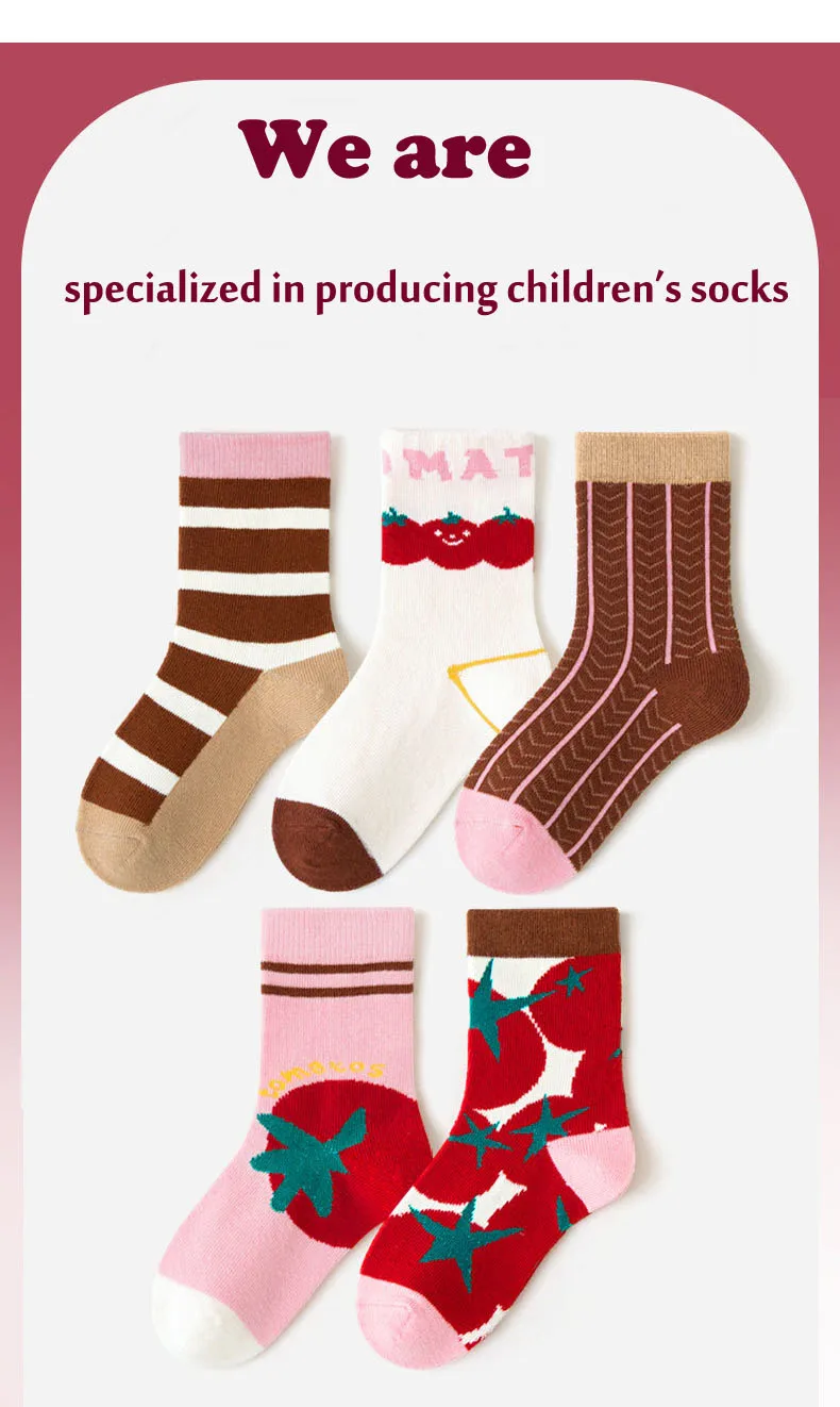 5 Pairs Girls Crew Socks Floral Pattern Children's Socks Autumn Cotton Socks