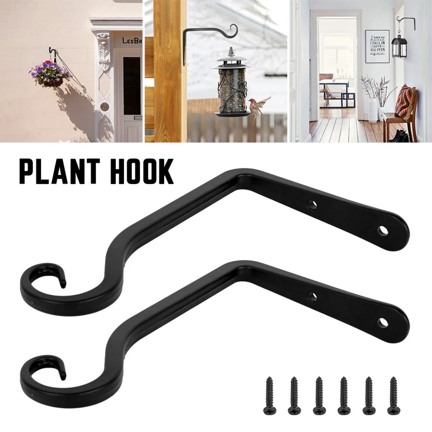 

2 Pack Iron Wall Plant Hook, Metal Wrought Bracket Plant Hooks Hanger for Garden Bird Feeders,Planters,Lanterns,Wind Chimes