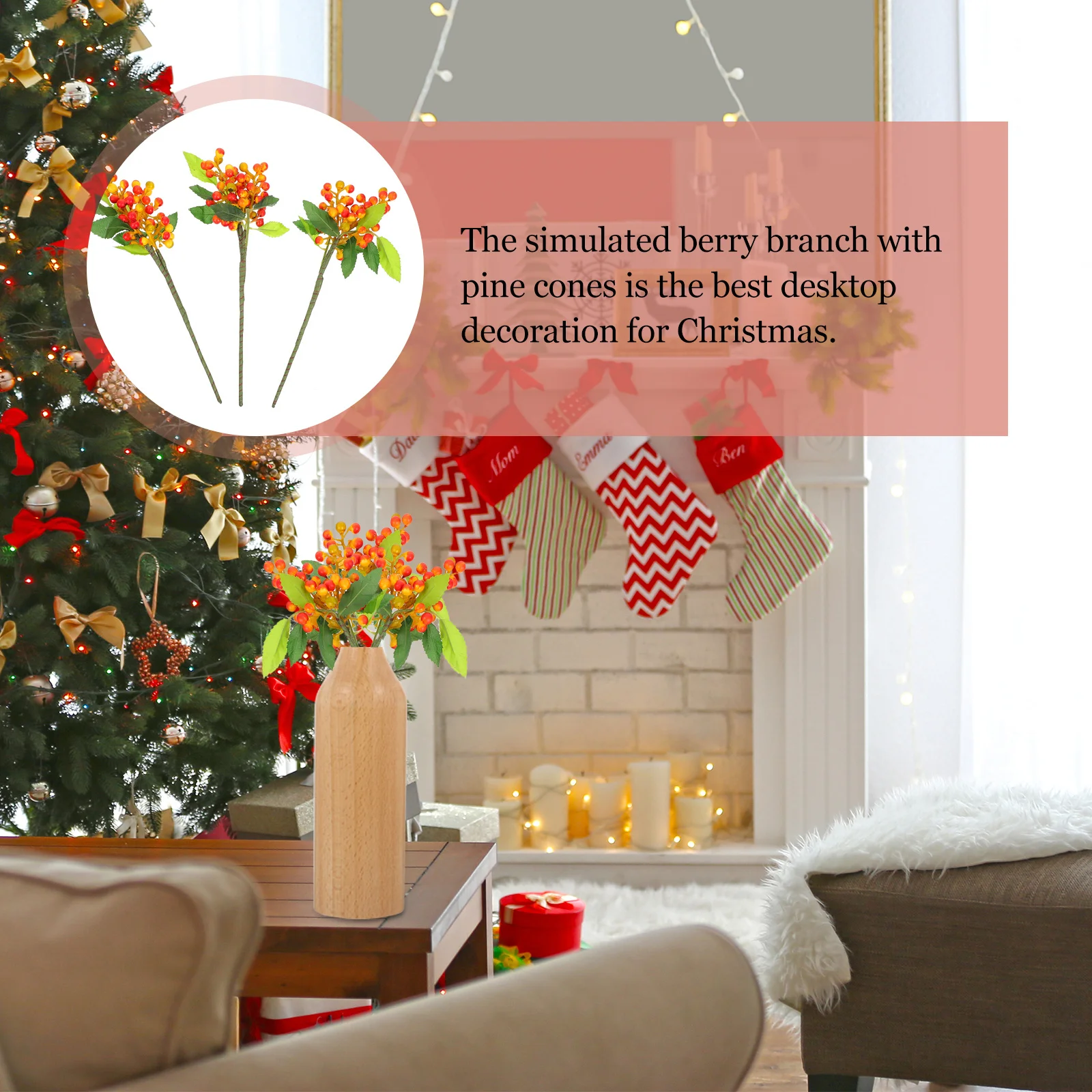 

3Pcs Simulation Berry Branched Decor Bright Artificial Christmas Tree Berry Decoration for Garland Wedding Bouquet Festival