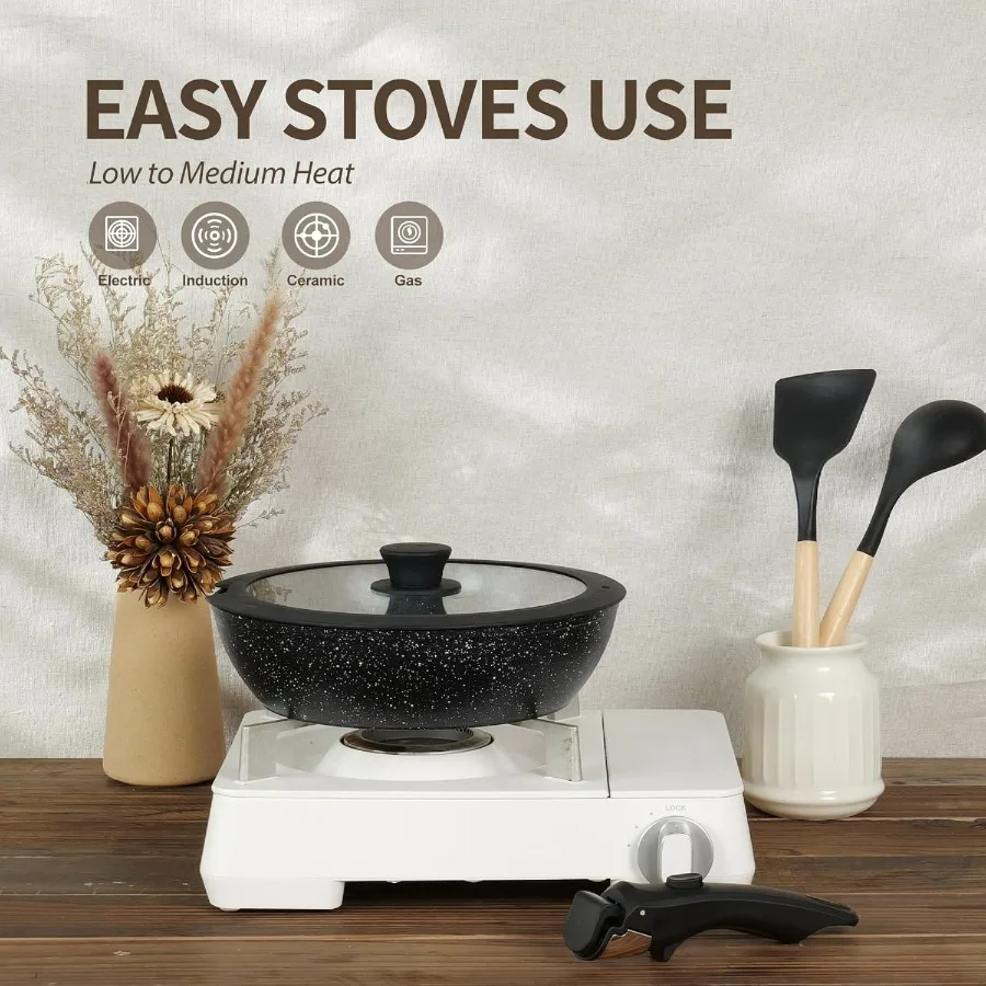 Nonstick Ceramic Cookware Set 21PCS with Detachable Handle Pans and Pots Set RV Kitchen Set Cookware Set Pan Pots with Removabl