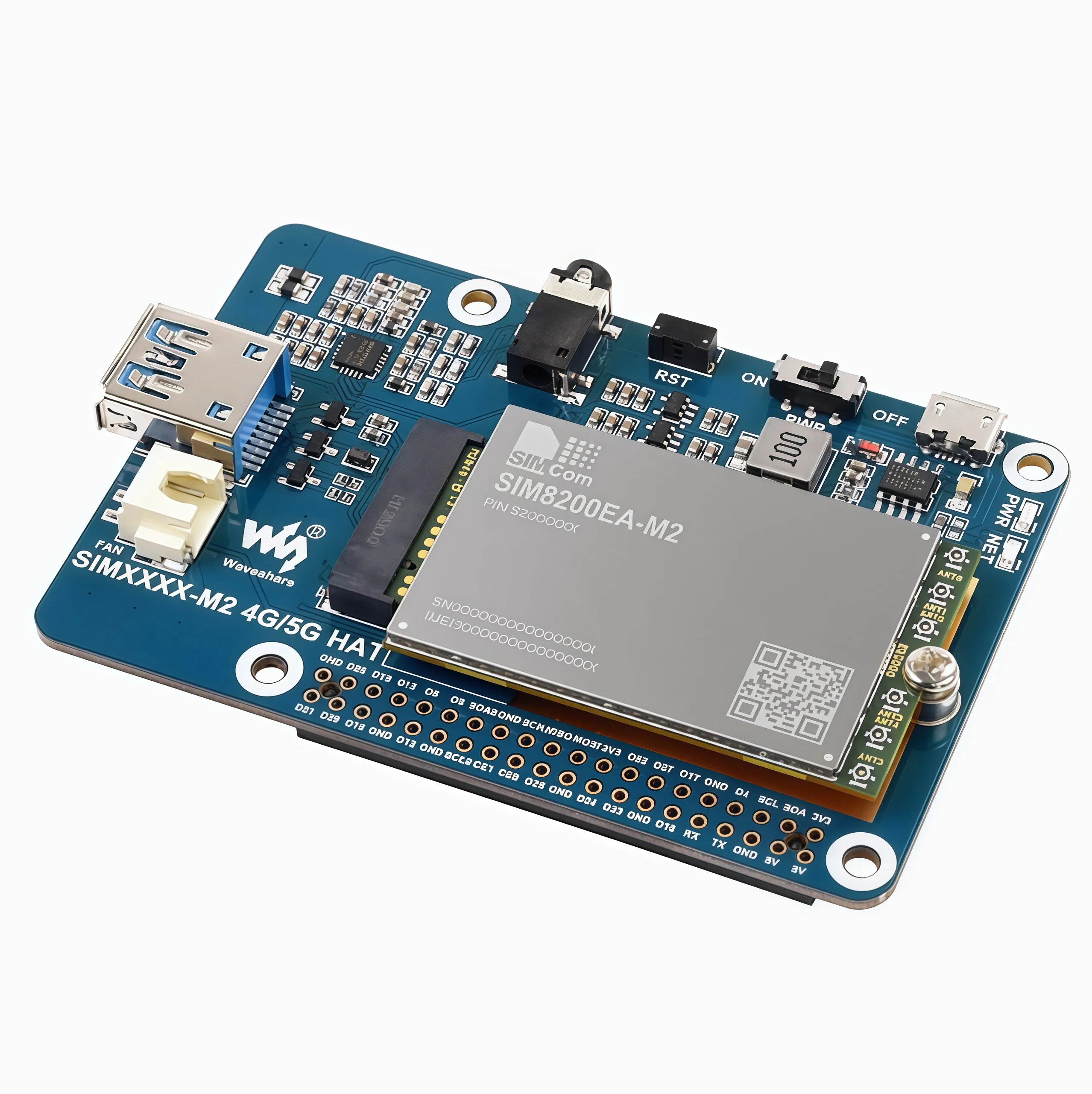 وحدة Waveshare Raspberry Pi 5G/4G/3G SIM8200EA-M2 تدعم الأوضاع المتعددة والمتعددة الموجات