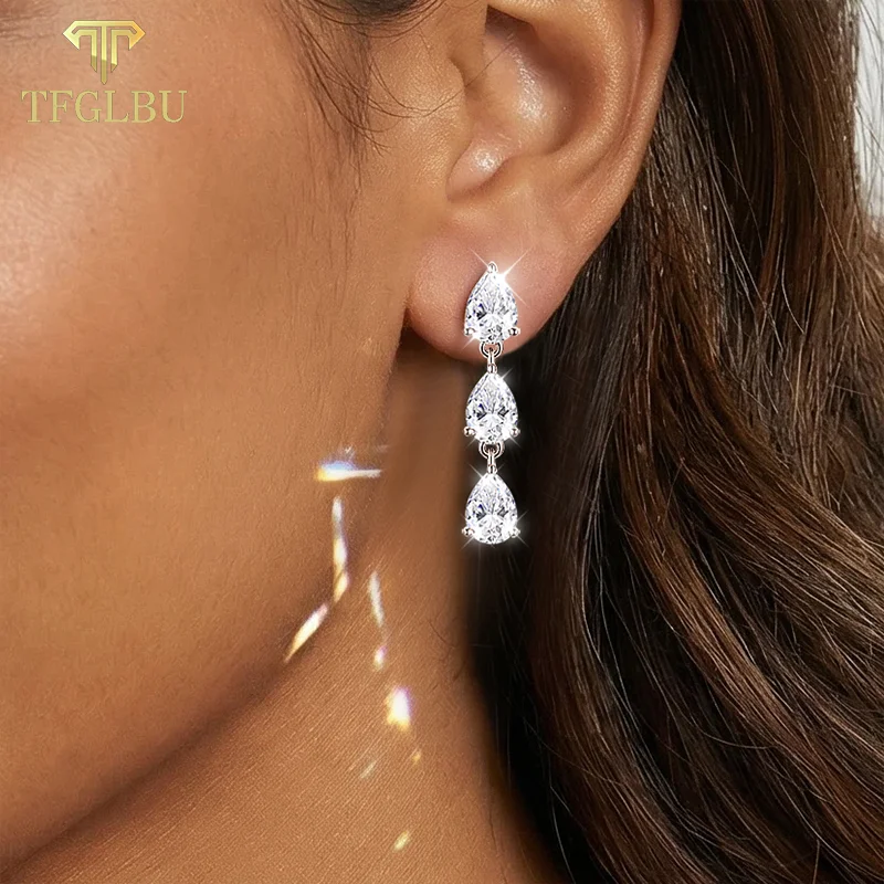 

TFGLBU Moissanite Ear Drop Studs 925 Sterling Silver Earring for Women Wedding Anniversary Engagement Sparkle Fine Jewelry