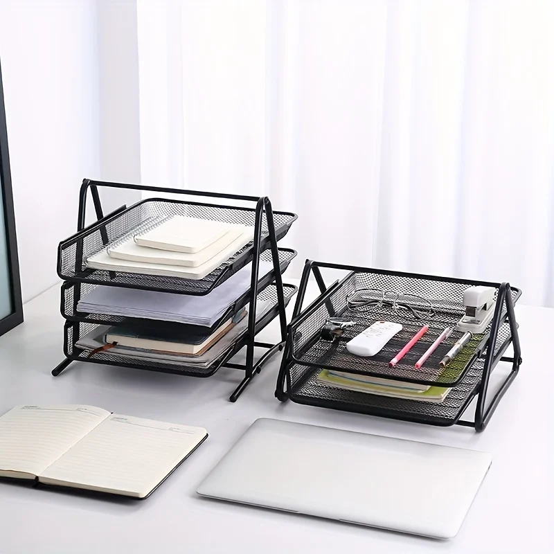 

"Premium Quality" Elegant Metal Desk Organizer - 3-Tier File Tray & Stationery Holder For Office Efficiency