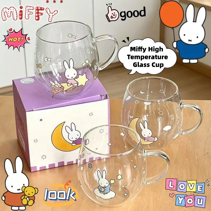 

Miffy Cute Cartoon High Borosilicate High Temperature Resistant Handle Water Cup Creative Kawaii Animation Peripheral Glass Gift