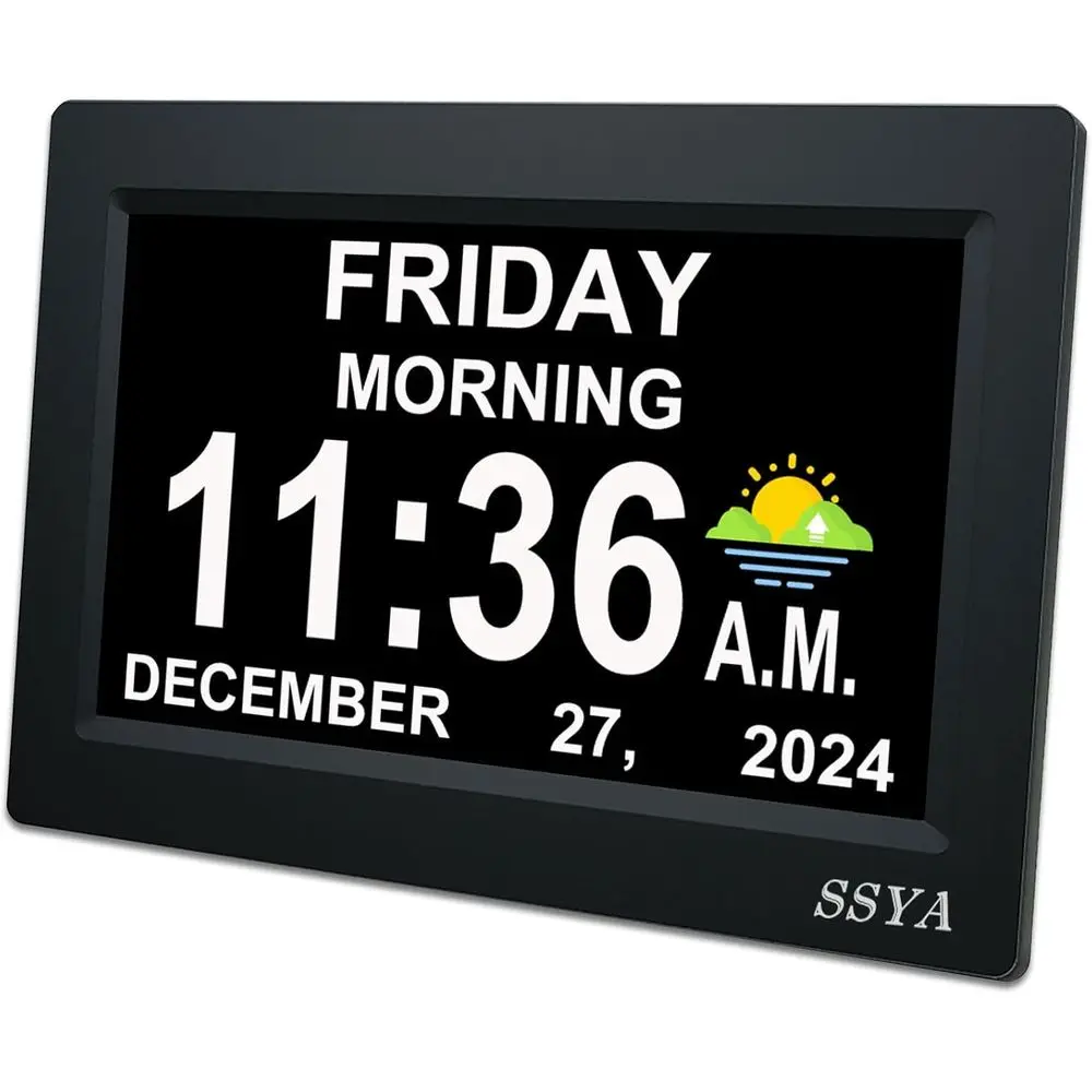 

7 Inch CalenClock - 12 Alarm Options, Level 5 Auto Dimmable Display,Extra Large Impaired Vision Digital Clock with Non-Abbreviat