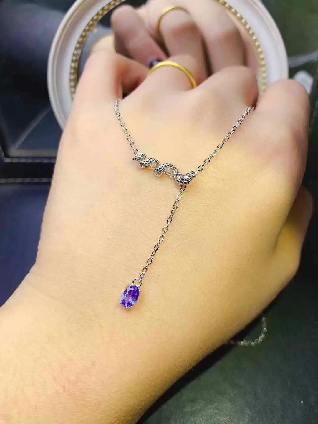 

Лучший подарок на помолвку, кулон из натурального танзанита, стерлинговое серебро 925, модное ожерелье из настоящего танзанита