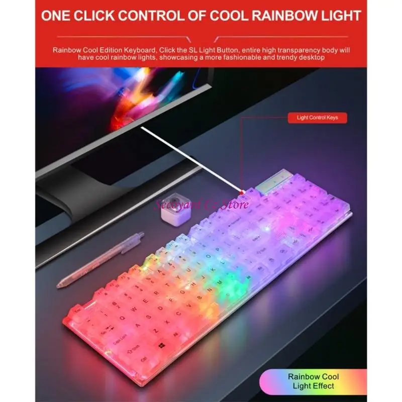 N3UC Floating Keycaps Design 104Key RGBs Backlit Gaming Keyboards Adjustable Lighting USB Cord Water Resistant Dust Proof