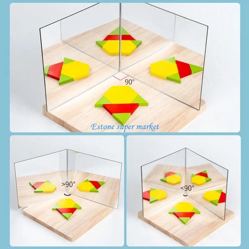 090B Wooden Building Block Puzzle Toy Mirror for Image Building Toy for Kids 3 4 Space Logical Thinking Board Game Preschool