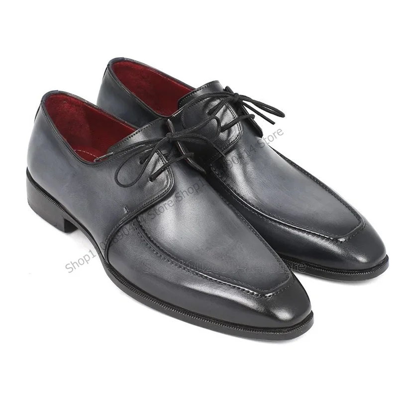 

Gray Gradient Color Sewing Strappy Men Derby Shoes Fashion Square Toe Men Shoes Luxury Handcraft Party Banquet Men Dress Shoes