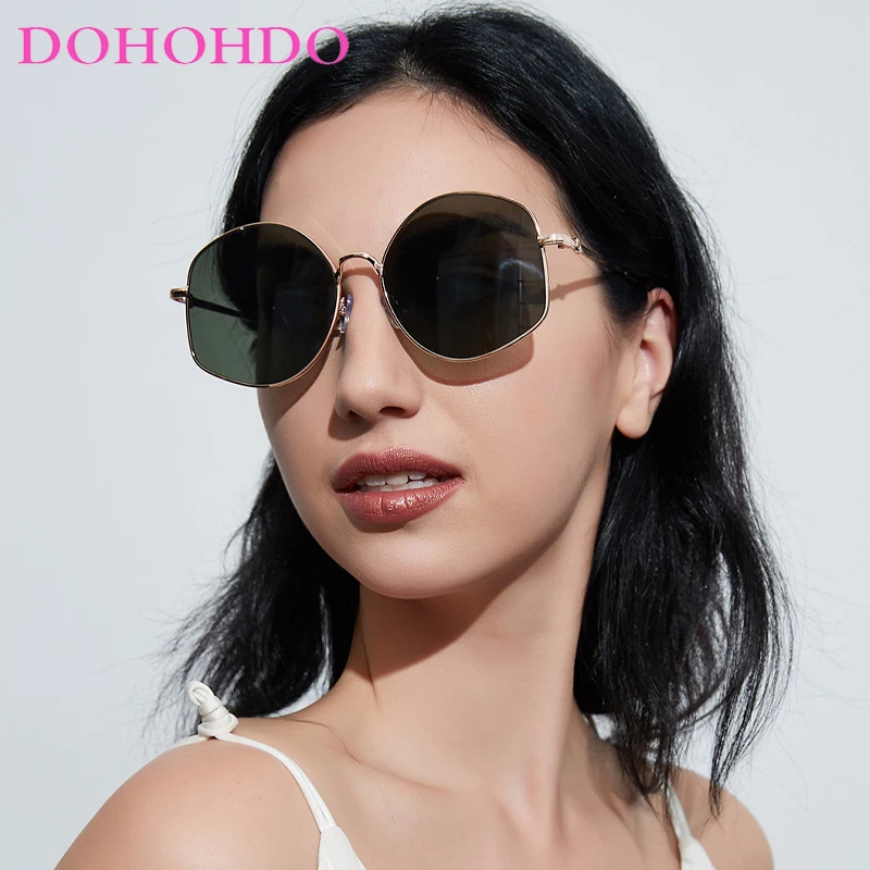 

DOHOHDO Extra Large Polygon Sun Glasses Women New Fashion Ins Metal Square Men Sunglasses UV400 Shades Eyewear Fashion Accessory