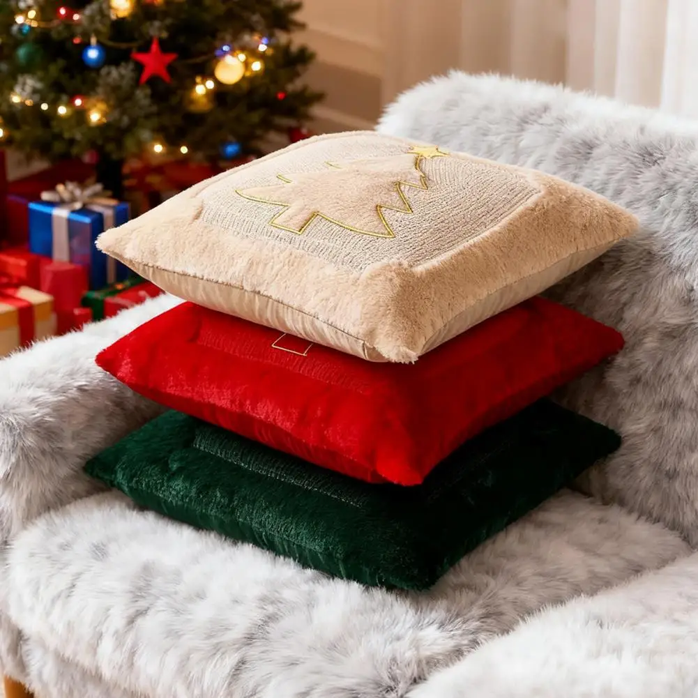 Christmas Throw Pillow Cover 18x18 Inch Plush Decorative Pillow Cover Xmas Tree With Embroidered Star Pillowcase Holiday Decor
