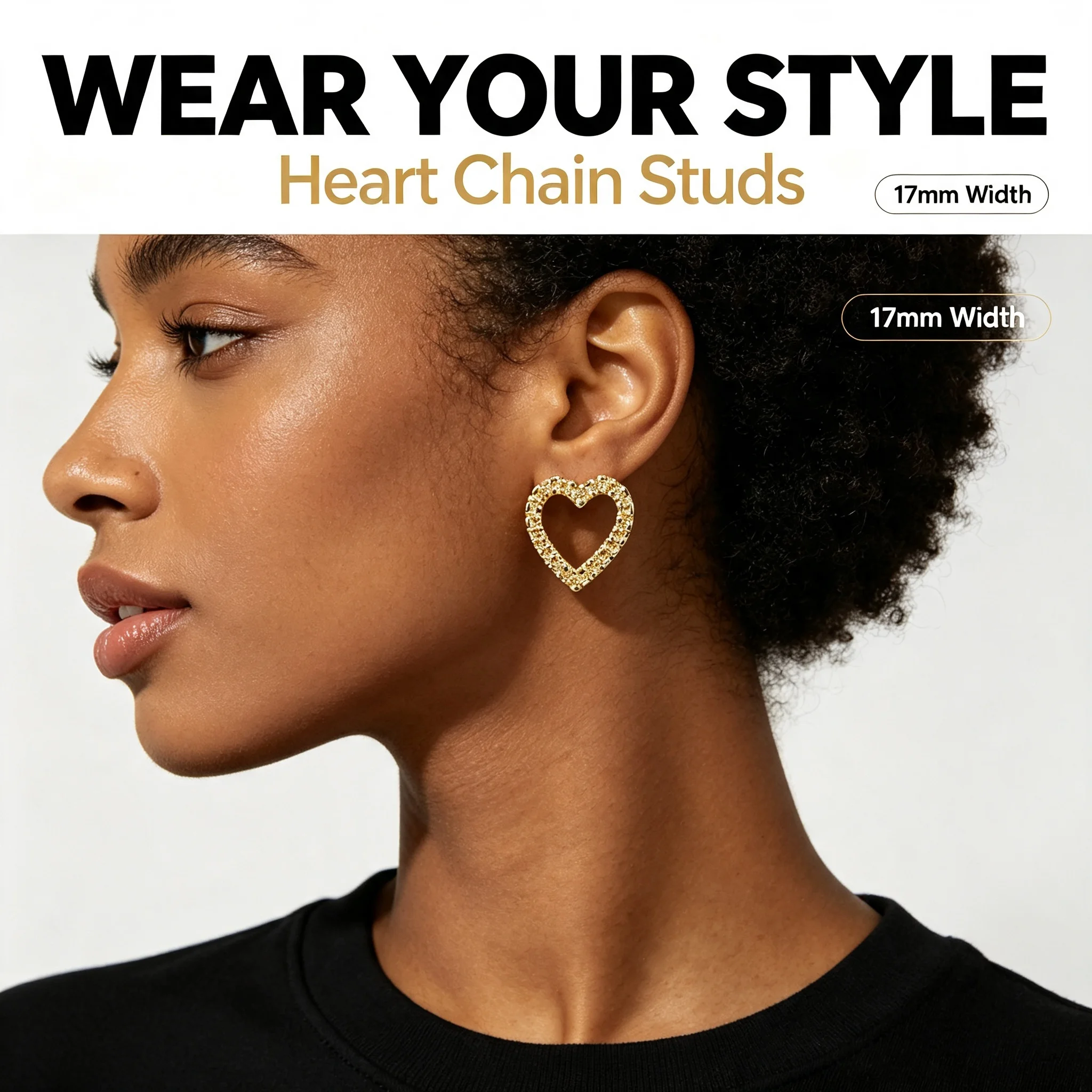 14k Gold Plated Heart Earrings Hip Hop Nugget Stud For Women Textured Chain Style Punk Dancer Singer USA Street Handmade Hoop