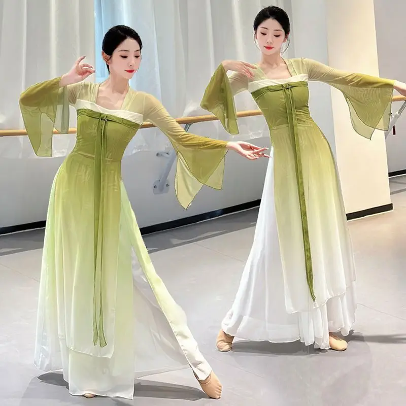 Classical Dance Costume Women's  Elegant  Practice Outfit Chinese Traditional Dance Dress Chest Length HanTang Long Dress