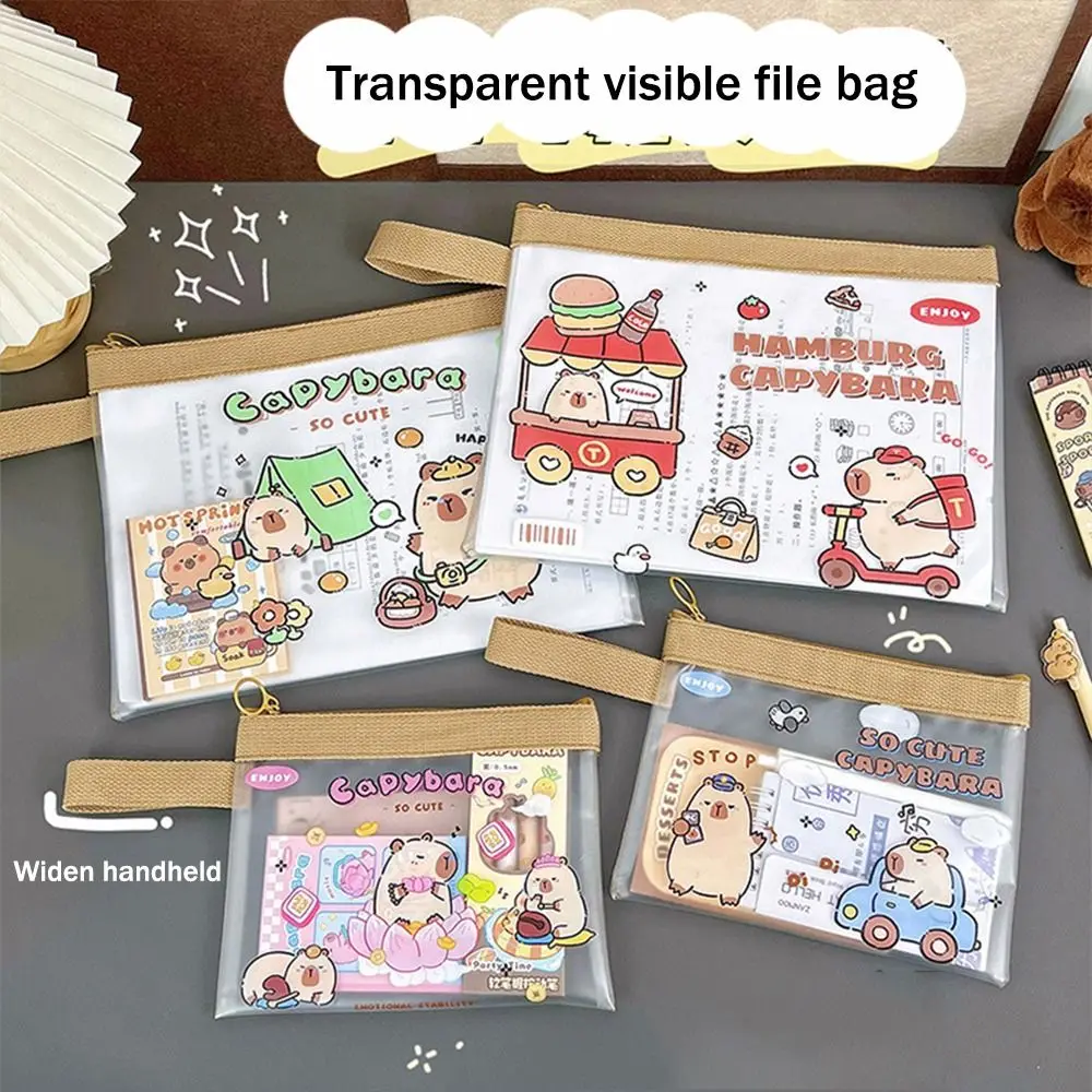 

Милая мультяшная сумка capyтеперь для документов, прозрачная сумка на молнии, органайзер для канцелярских принадлежностей, школьная папка для офиса