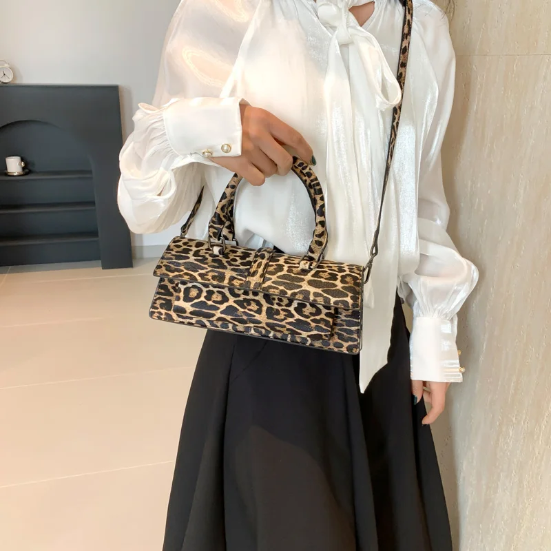 Top Brand Shoulder Bag Quality Pu Leather Classic Handbag Vintage Leopard Crossbody Bags For Women Khaki Brown Hand Bag Clutches