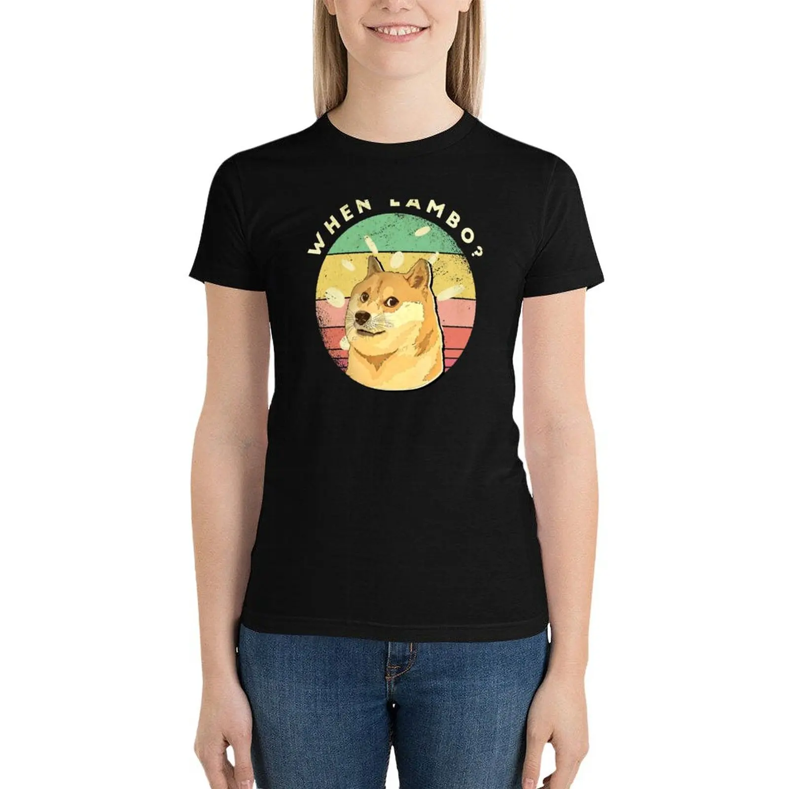 When Lambo Dogecoin T-Shirt graphics korean fashion female rock and roll t shirts for Women