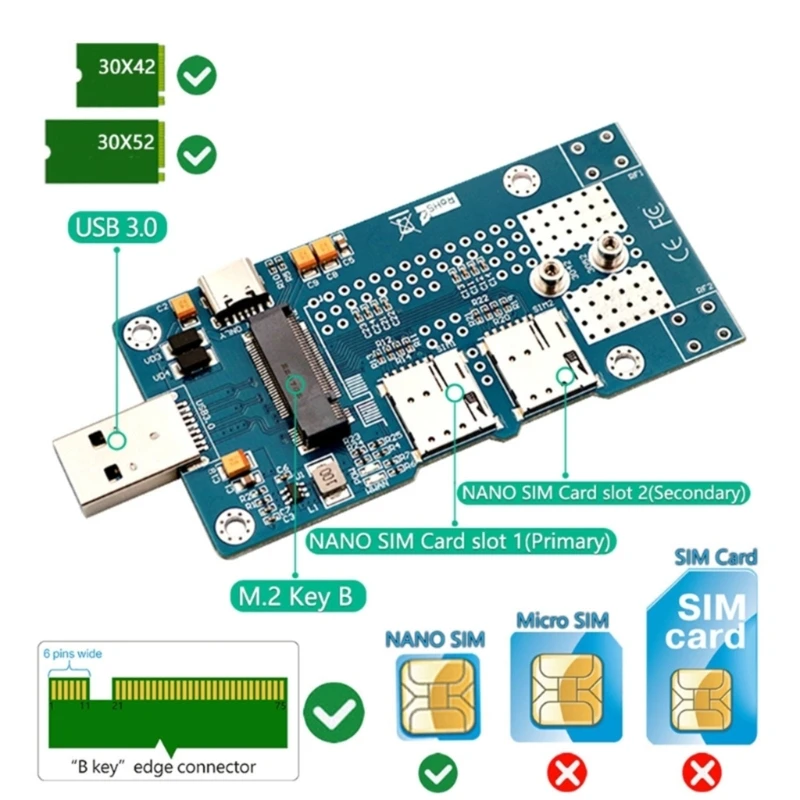 

NGFF M.2 to USB Adapter with Dual NANO SIM Card Slot for 3G/4G/5G/LTE Module Connector Hot-Swapping 896C