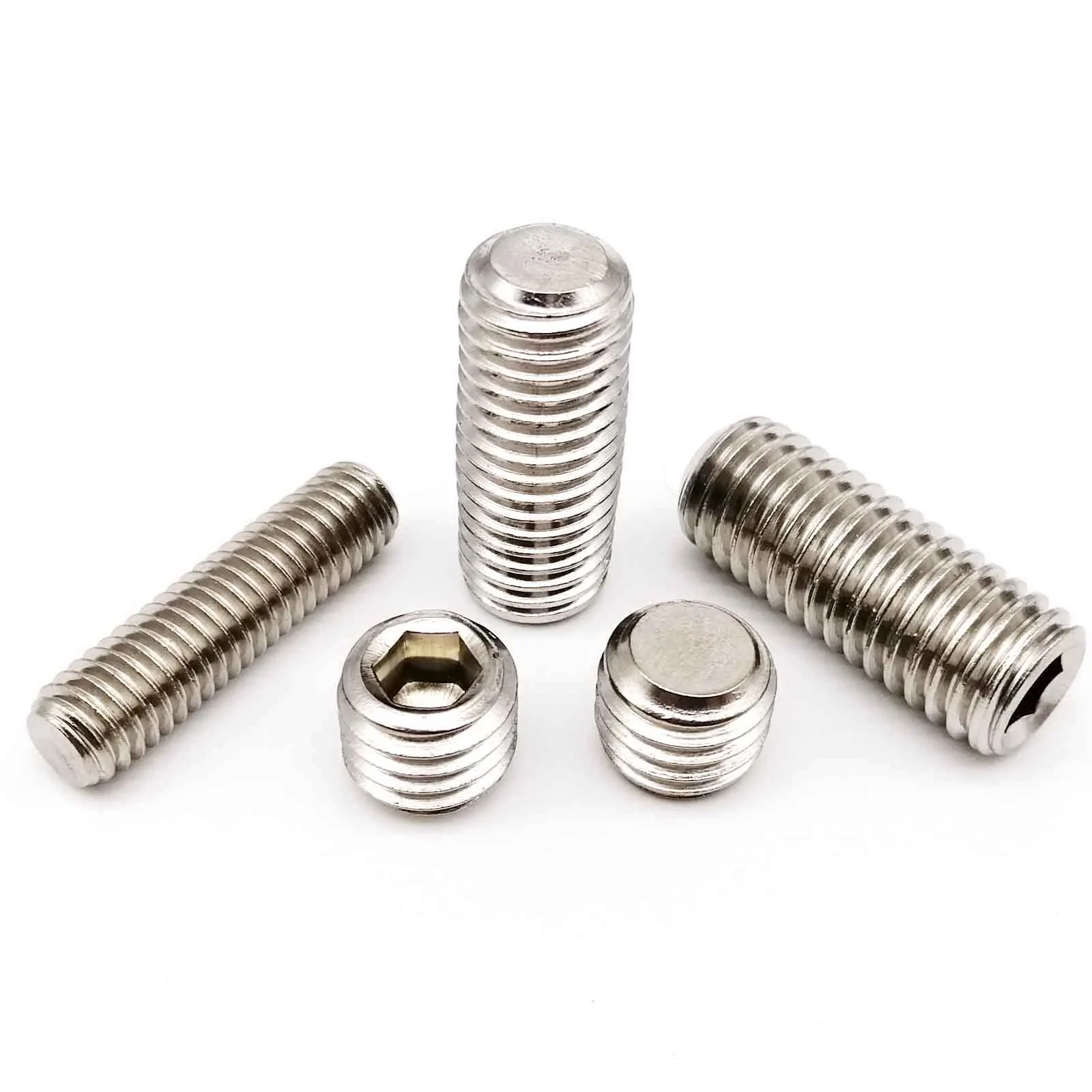 10/50pcs M2 M2.5 M3 M4 M5 M6 M8 304 A2 Stainless Steel Hexagon Socket Flat End Point Set Screw Grub Headless Bolt