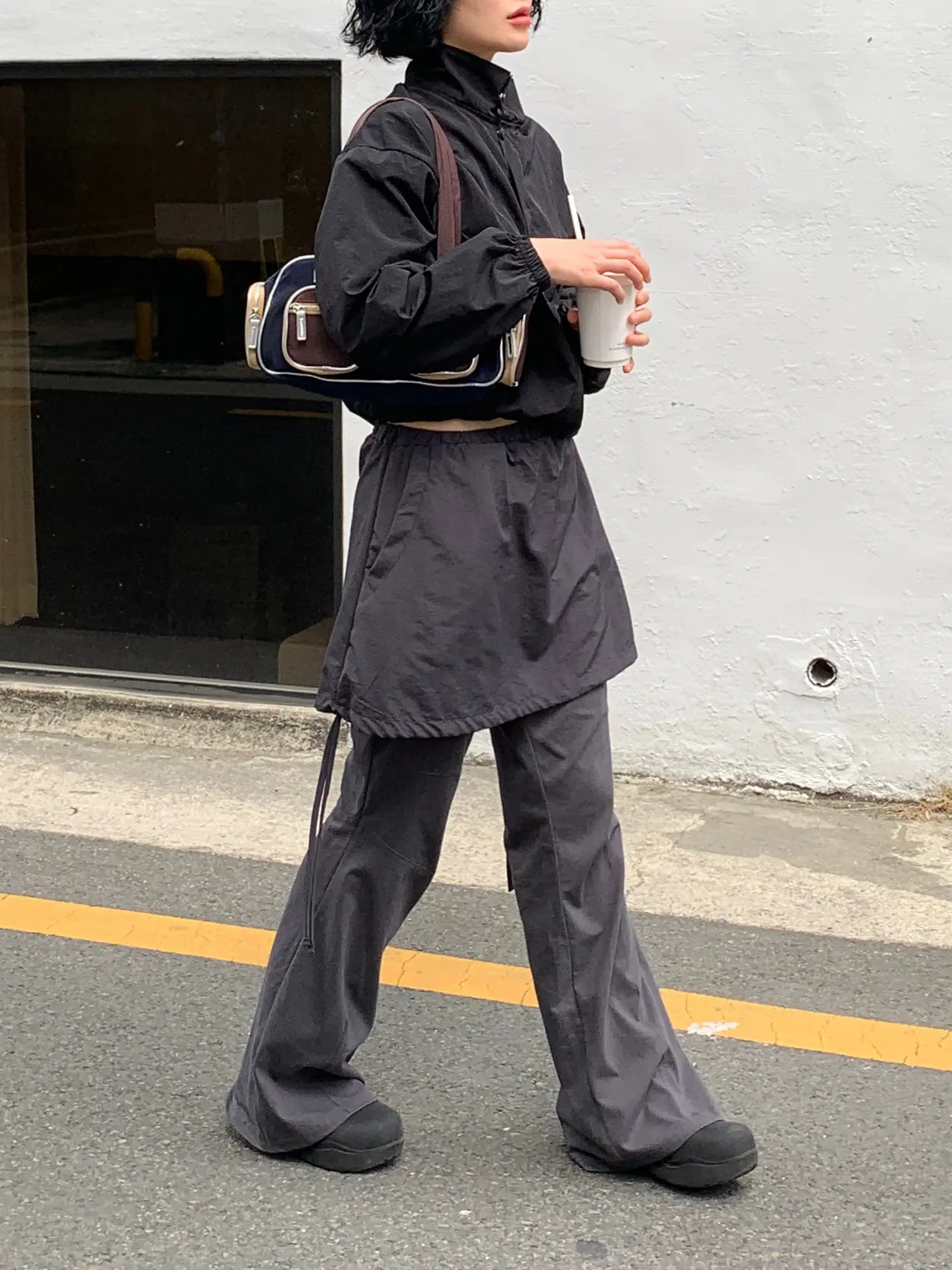 Unique Trimmed Two-Piece Skirt Pants Girl Autumn Dstring Belted  Casual Flared Long ey Pants for Teenage Girls