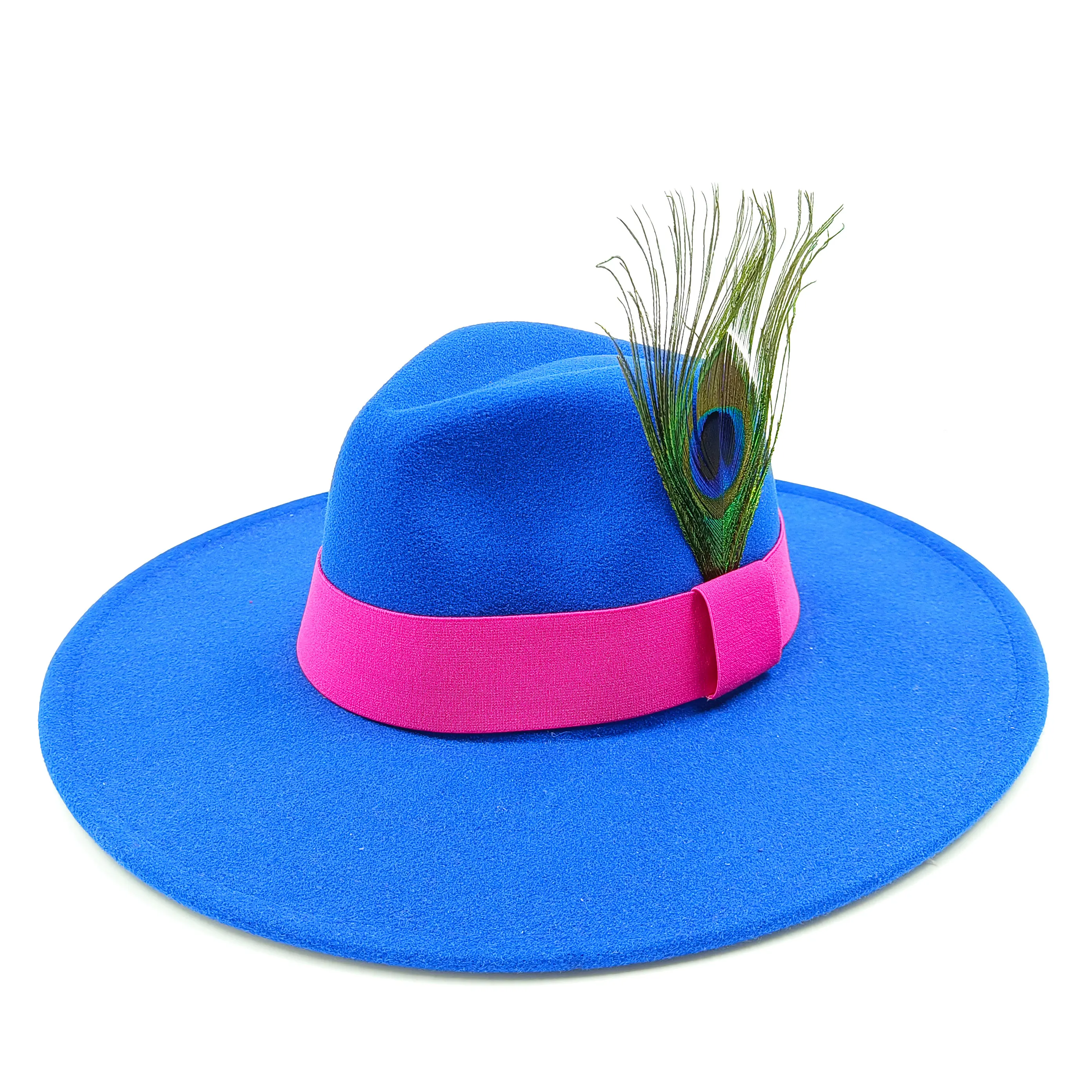 2022 new men's and women's jazz hats peacock feathers water drop fedora retro French felt hats outdoor female big-brimmed jazz