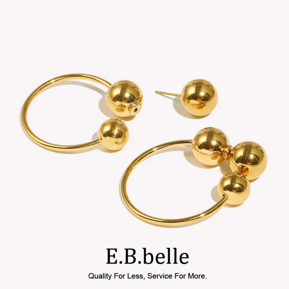 E.B.belle Gold Plated Silver Color Stainless Steel Round Hoop Earrings For Women Front And Back Side Ball Stud Earring For Women