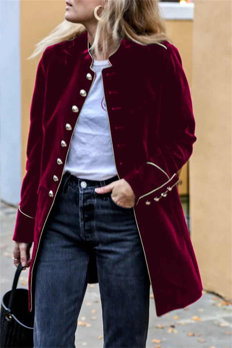 

Streetwear Velvet Jackets Winter Fall Clothes 2024 Women Long Sleeve Coat Patchwork Multiple Buttons Outwear OL Style Blazer Top