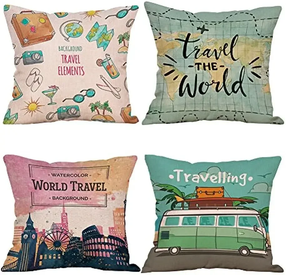 Inspirational QuotesTravel Themed Linen Pillow CoversHome Décor Cushion Covers Summer Beach  45x45 pillow case