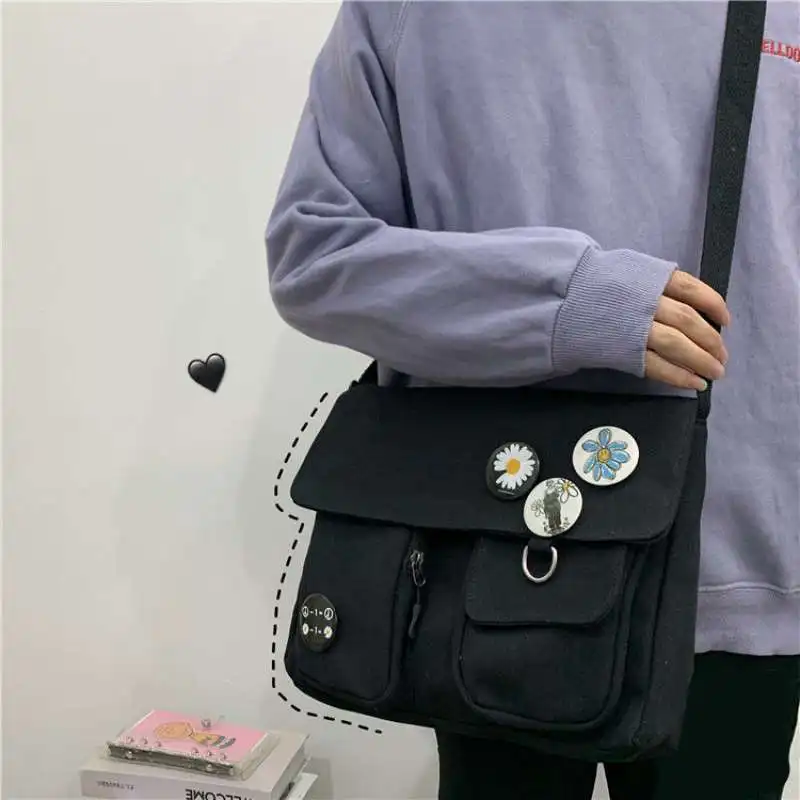 Canvas Diagonal Crossbody Bags Youth Fashion Casual Ladies Handbag Shoulder Bag Solid Color Messenger Bags for Girl School Bags