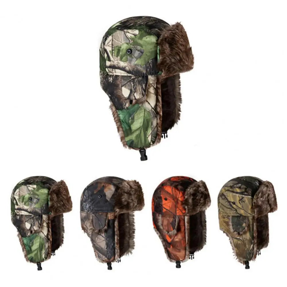 Popular Unisex Cap Autumn Winter Camouflage Adult Dome No Brim Riding Couple Cap Ear Flap Hat Keep Warm