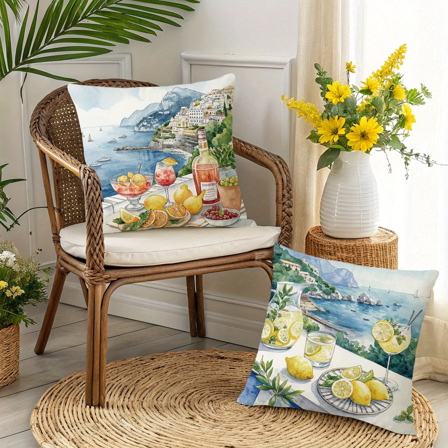 4pc Mediterranean lemon themed pillowcaseSuitable for sofa car bedroom decorative cushion cover pillow cover
