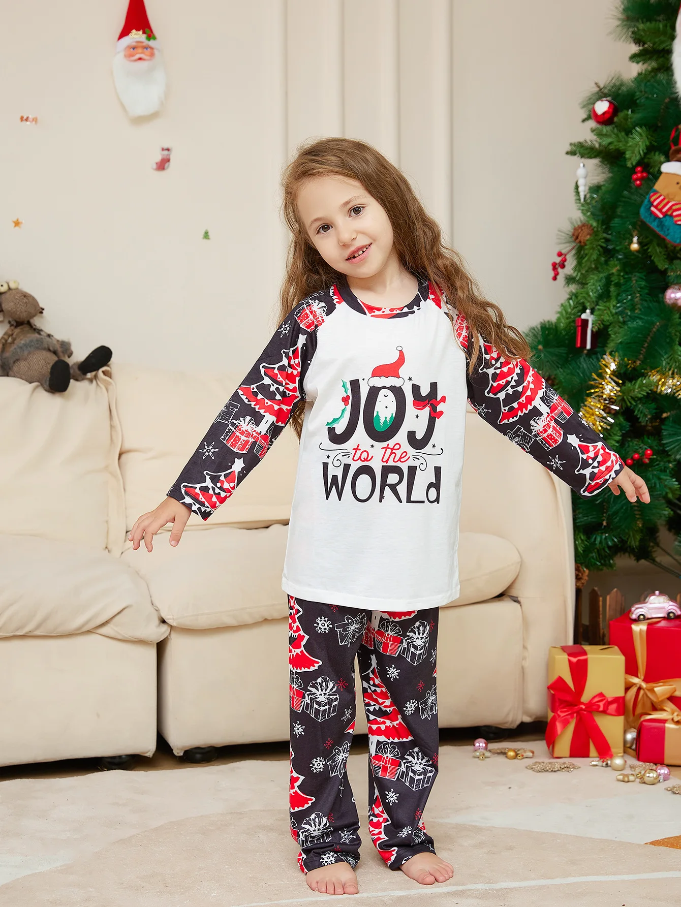 Family matching Pajamas Christmas clothing 2024 New letter printing Xmas costume adult and Kids set baby jumpsuit+dog clothing