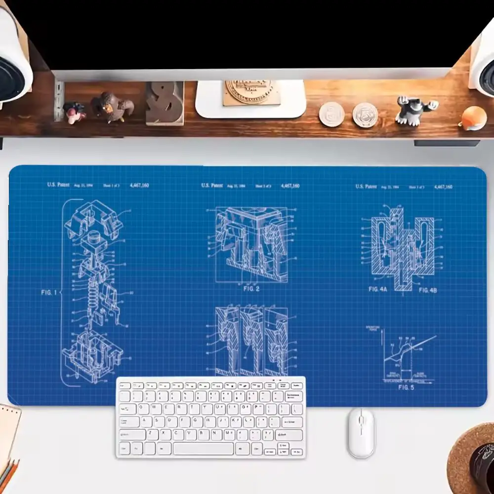 Vintage Mechanical Robot Sketch Blueprint Mousepad Compatible With Laptop Bedroom Learning Keyboard Pad
