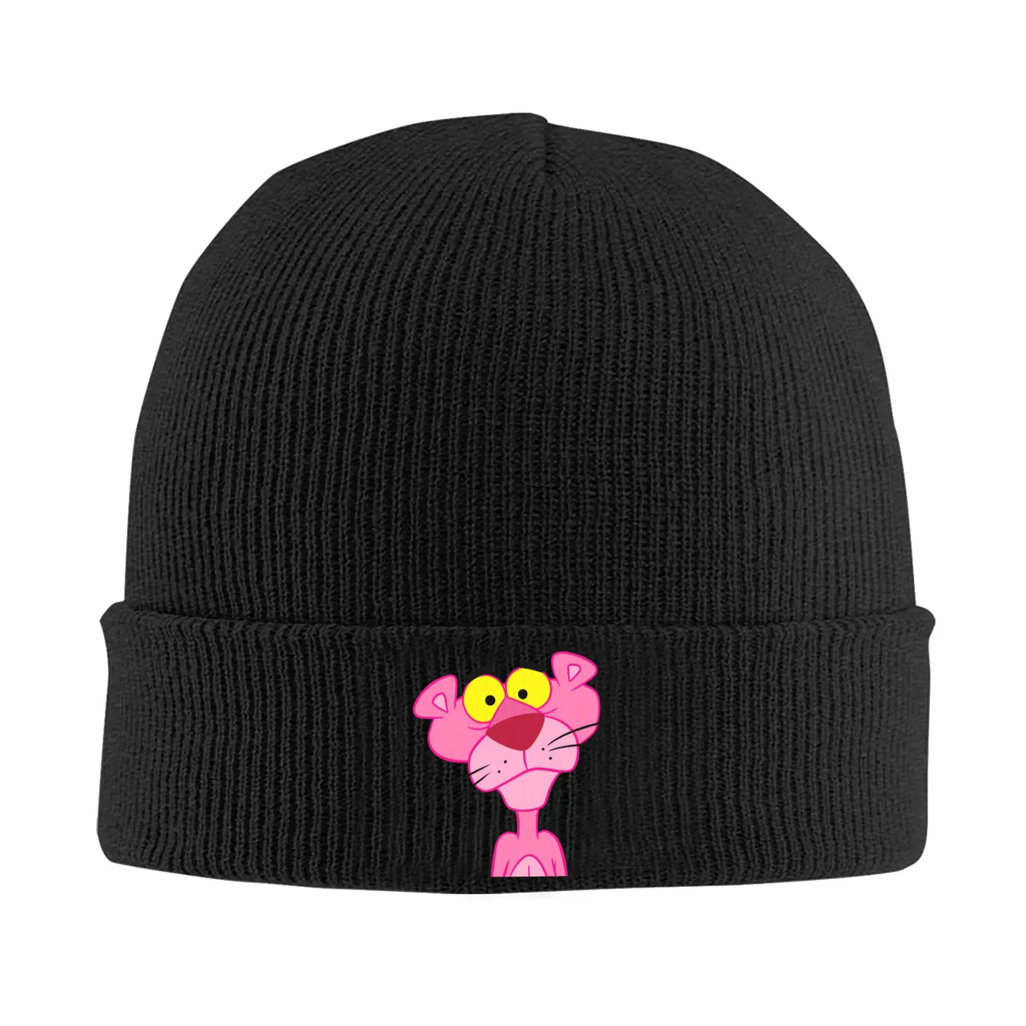 Custom Pink Leopard Cartoon Skullies Beanies Caps Streetwear Winter Warm Women Men Knitting Hats Adult Unisex  Bonnet Hat