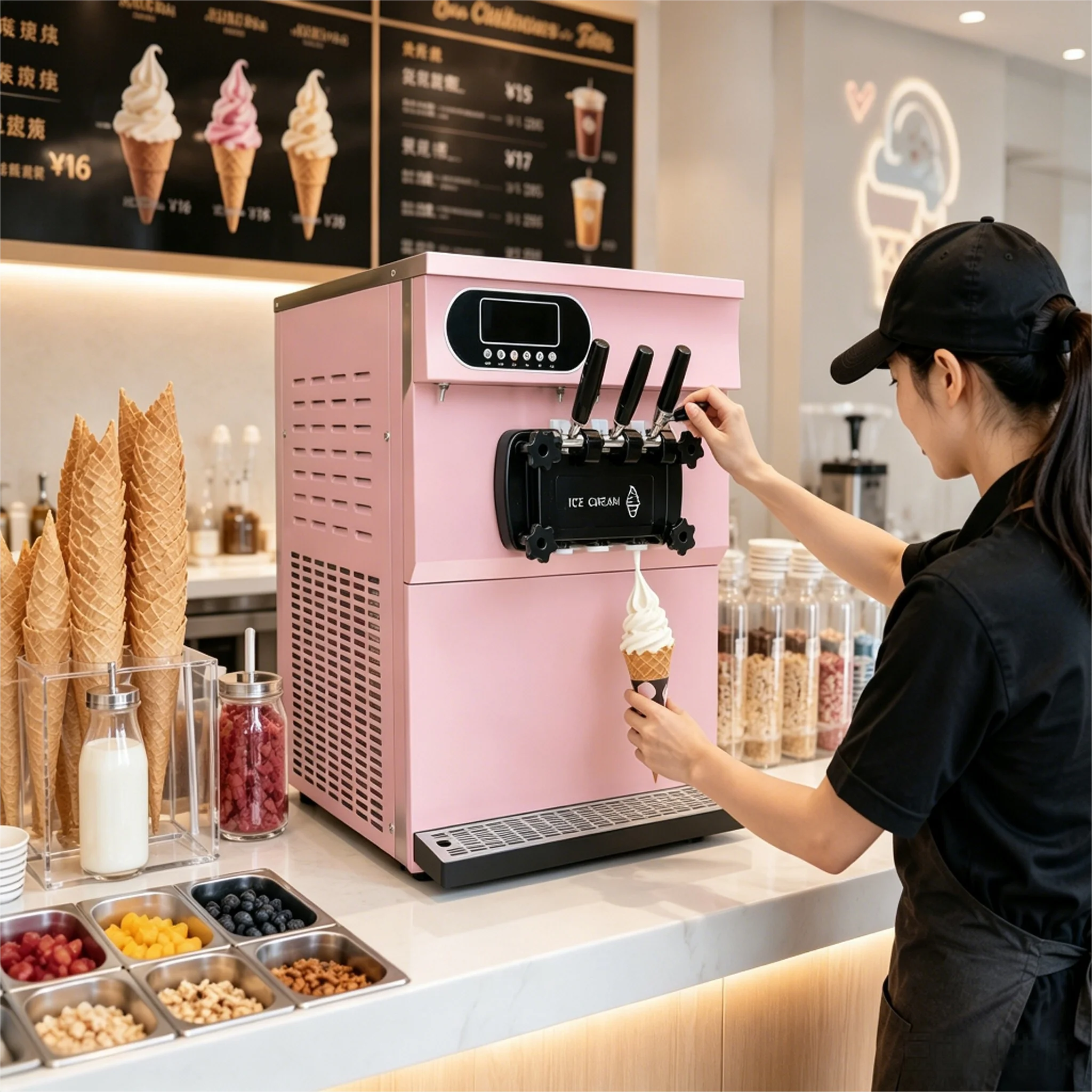SUNMAX Commercial 2+1 Flavors Table Top Good Quality Stainless Steel Three Flavors Cheap Soft Serve Ice Cream Machine