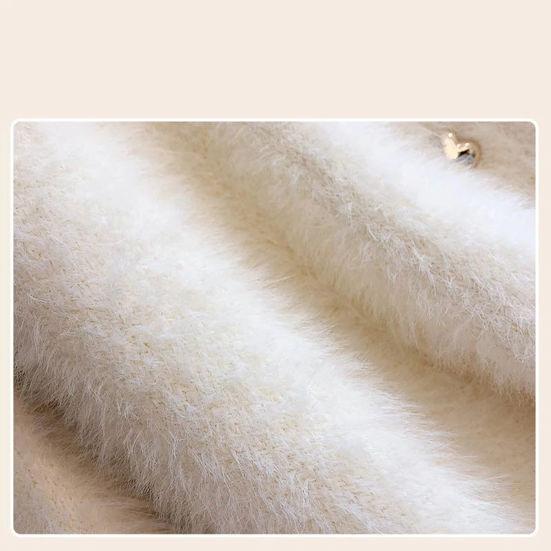 Imitation Mink Knitted Cardigan Sweater Coat Women\'s 2023 New Autumn Winter New Elegant Heart Double Breasted Long Sleeve Top