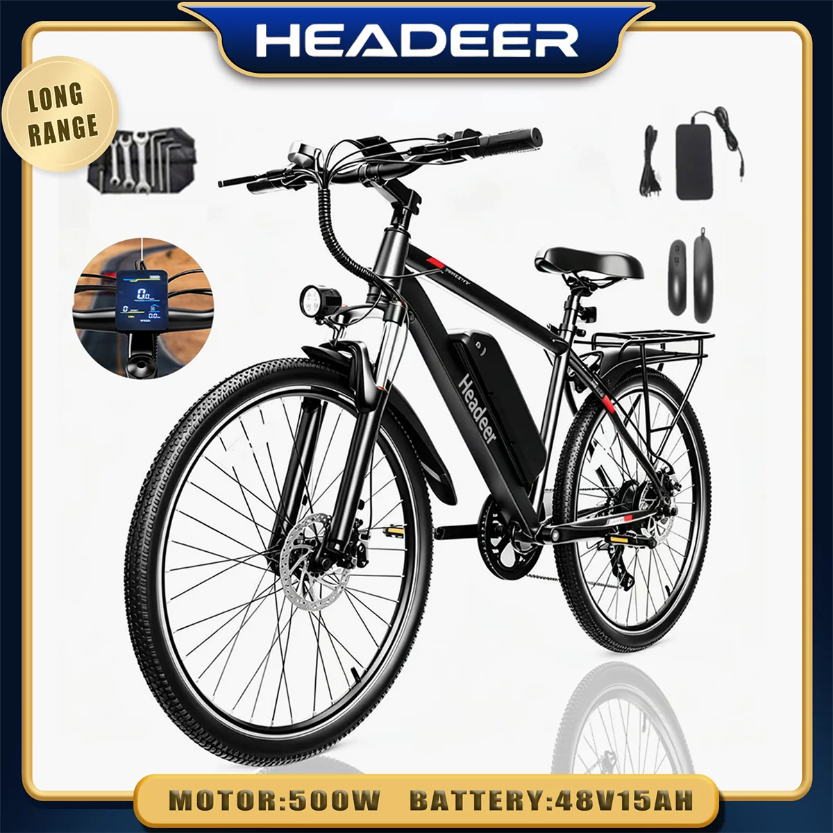 Header Bk1350 Elektrofahrrad, 48V15Ah Batterie, 500W Motor, Höchstgeschwindigkeit 35 km/h, 26-Zoll-Reifen, 60 km Reichweite, Doppelte Scheibenbremsen