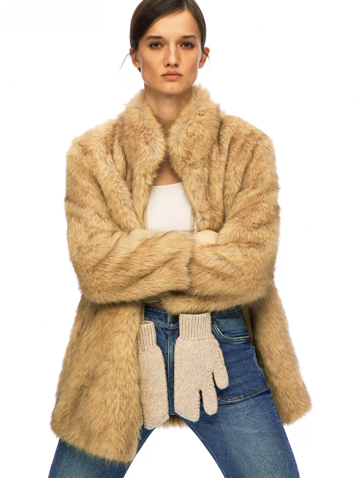 Manteau en fausse fourrure écologique pour femme, coupe longue droite, col montant, mi-longueur, chaud, pour usage quotidien, coupe universelle, épaissi