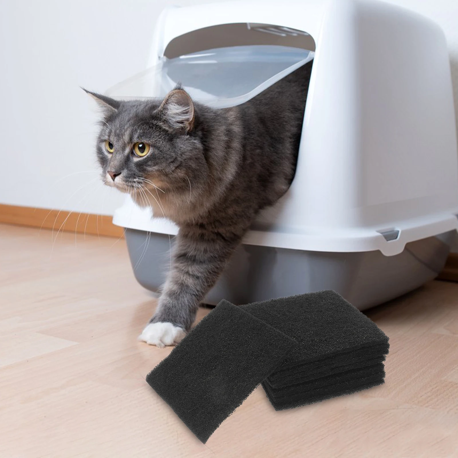 

8pcs Activated Carbon Filter Cotton for Garbage Dump Cat Litter Box Odor Absorber High Efficiency Filtration Replacement