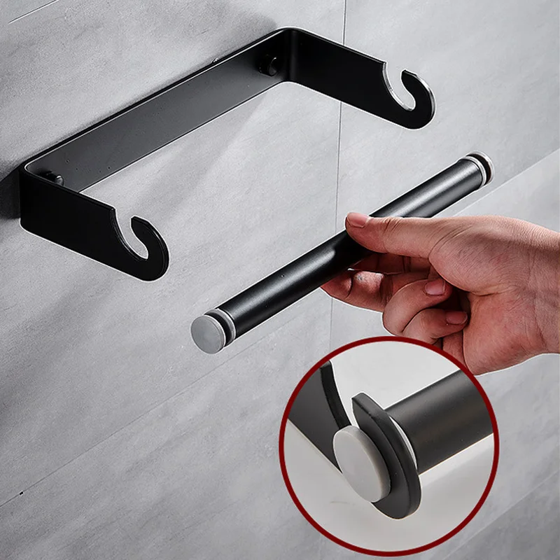 Aluminium Kitchen Paper Holders Sticke Rack Storage Roll Holders Black Bathroom Toilet Towel Hangers Home Tissue Shelf Organizer