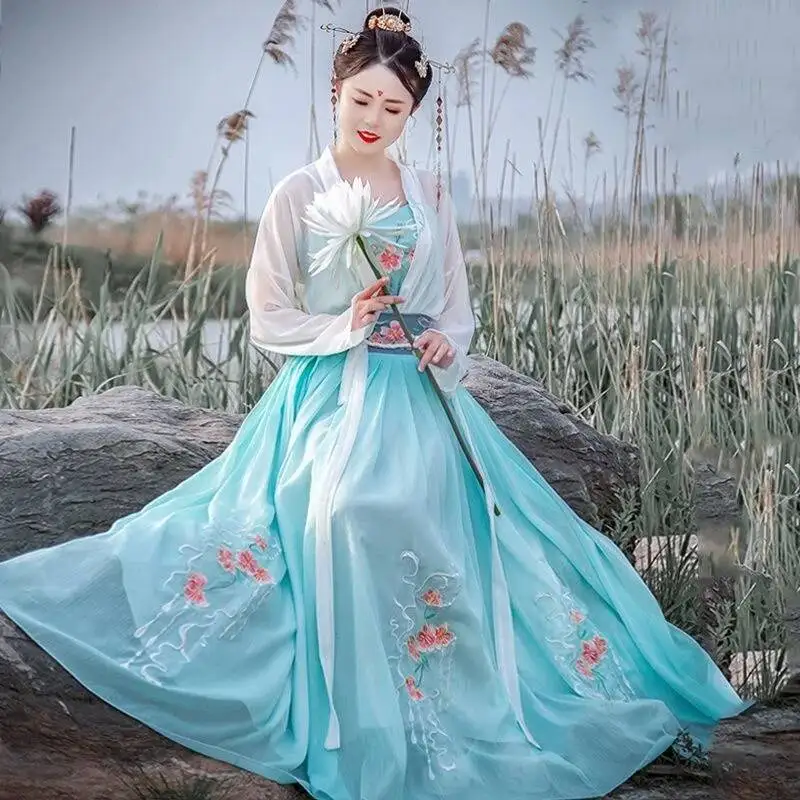 

Women Chinese Traditional Hanfu Costume New Style Lady Han Dynasty Dress Embroidery Tang Dynasty Princess Folk Dance Clothing